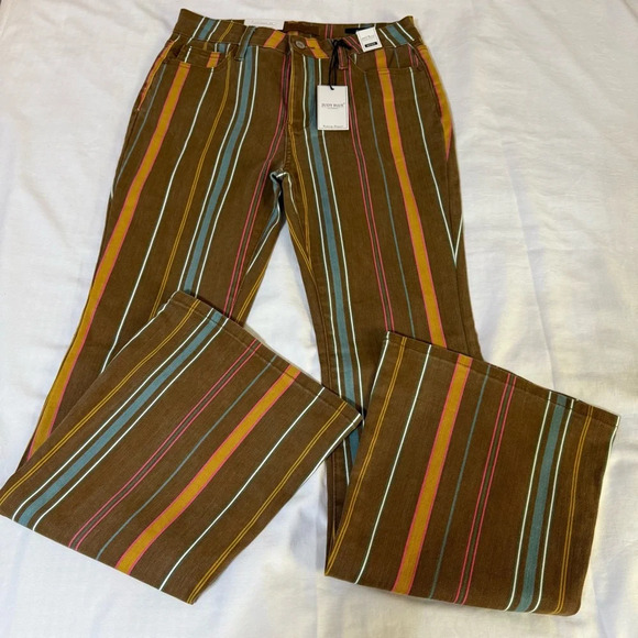 Judy Blue Denim - NWT Judy Blue Brown Striped Denim Flared Jeans Midrise Hippie Trending Size 9/29